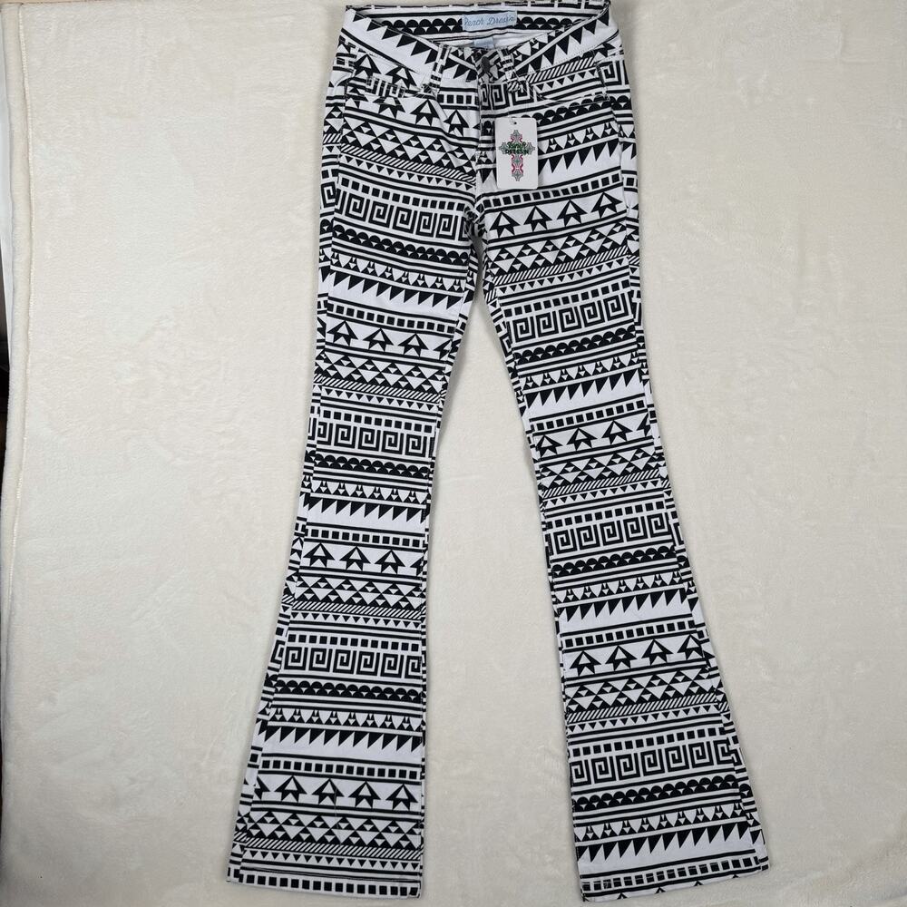 Ranch Dress’n Black White Aztec Tribal Print Flare Pants Boho Western Stretch 5